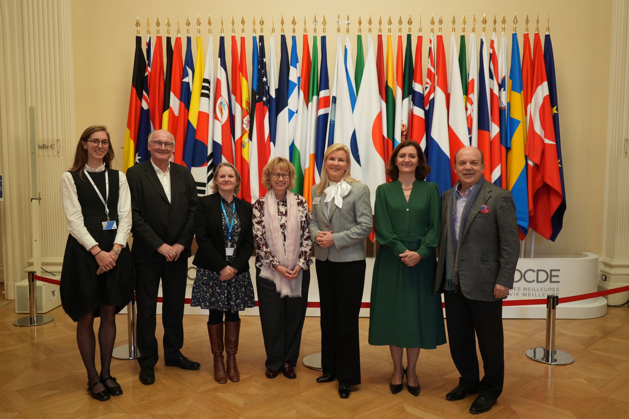 Left to right: Our Policy Manager Emma Brierley, the OECD's Governance and Regulatory Policy Committee Chair Graham Russell, the OECD's Head of Regulatory Policy Anna Pietikainen, the OECD's Director of the Policy and Research Branch for Economics Asa Johansson, our Executive Board Member Minna Aila, the OECD's Director for Public Governance Elsa Pilichowski, and our Governance and Regulatory Policy Committee Chair Yılmaz Argüden, following our Working Lunch.