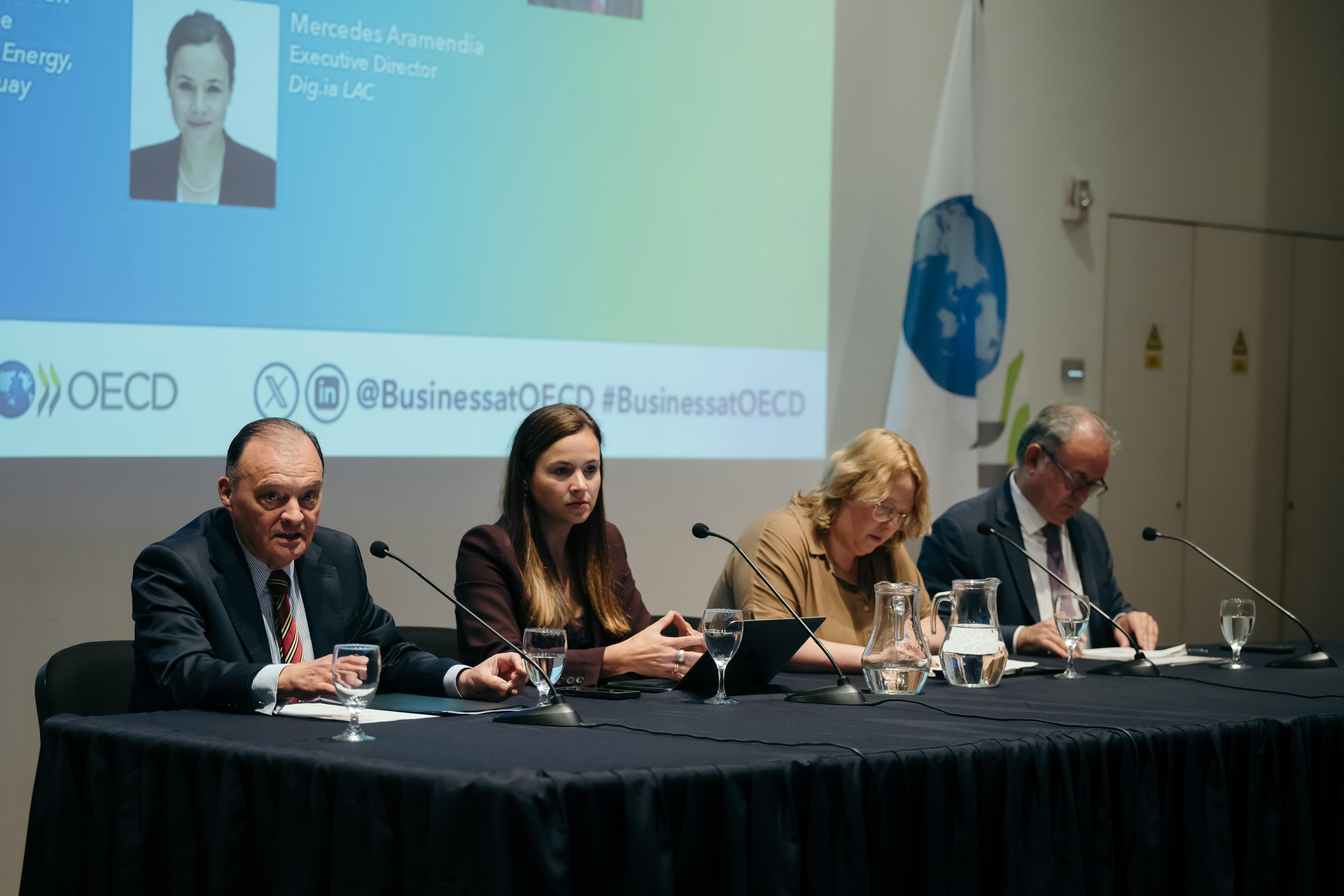Left to right: CAC's Ángel Machado, Dig.ia's Mercedes Aramendía, Dynapame's Ximena Cidrás Lenzuén, and CEIB's Narciso Casado Martín spoke on panel 2.