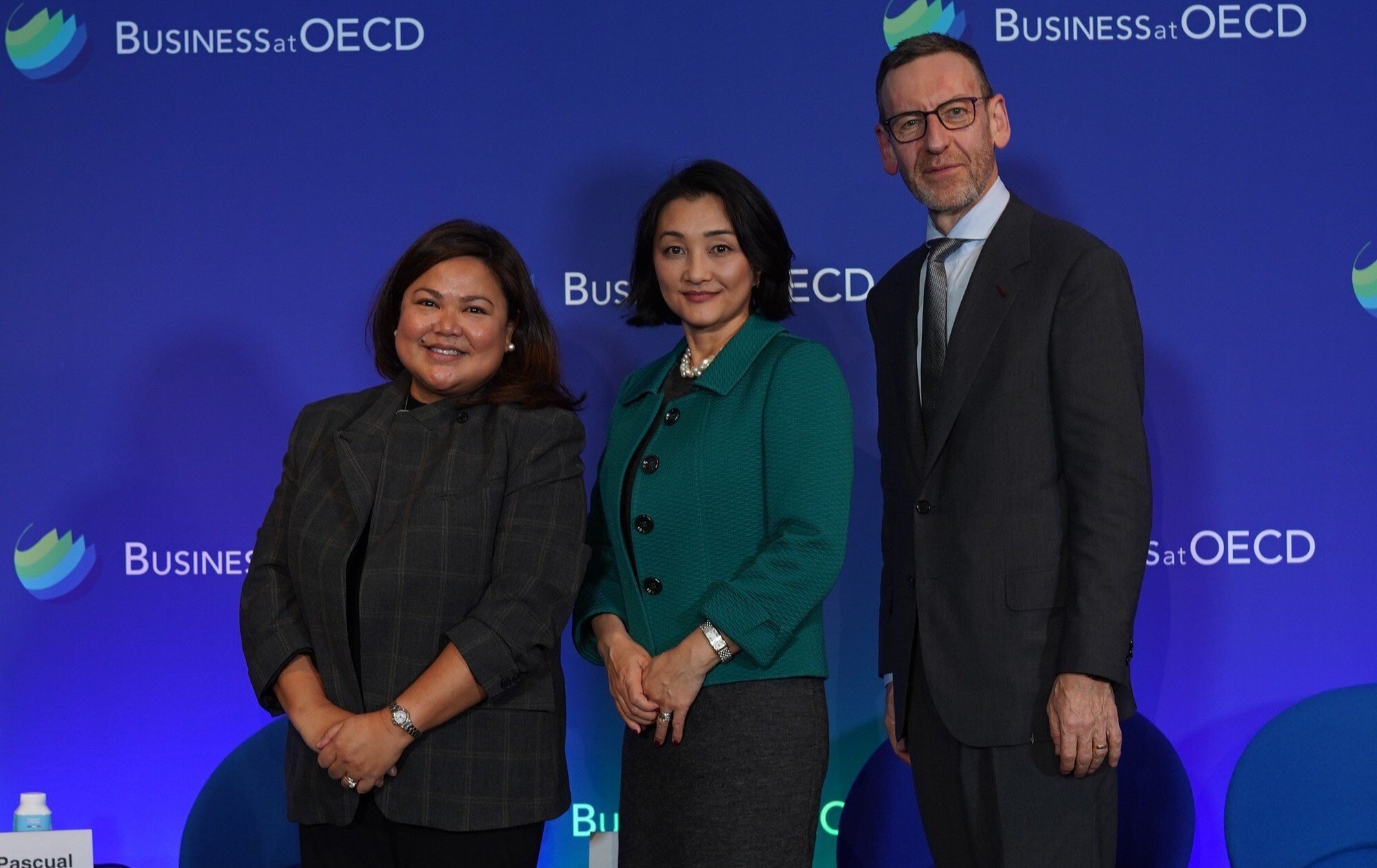 Left to right: Opella's Patricia Pascual, the OECD's Kumi Kitamori, and Bayer's Dr Mike Devoy.