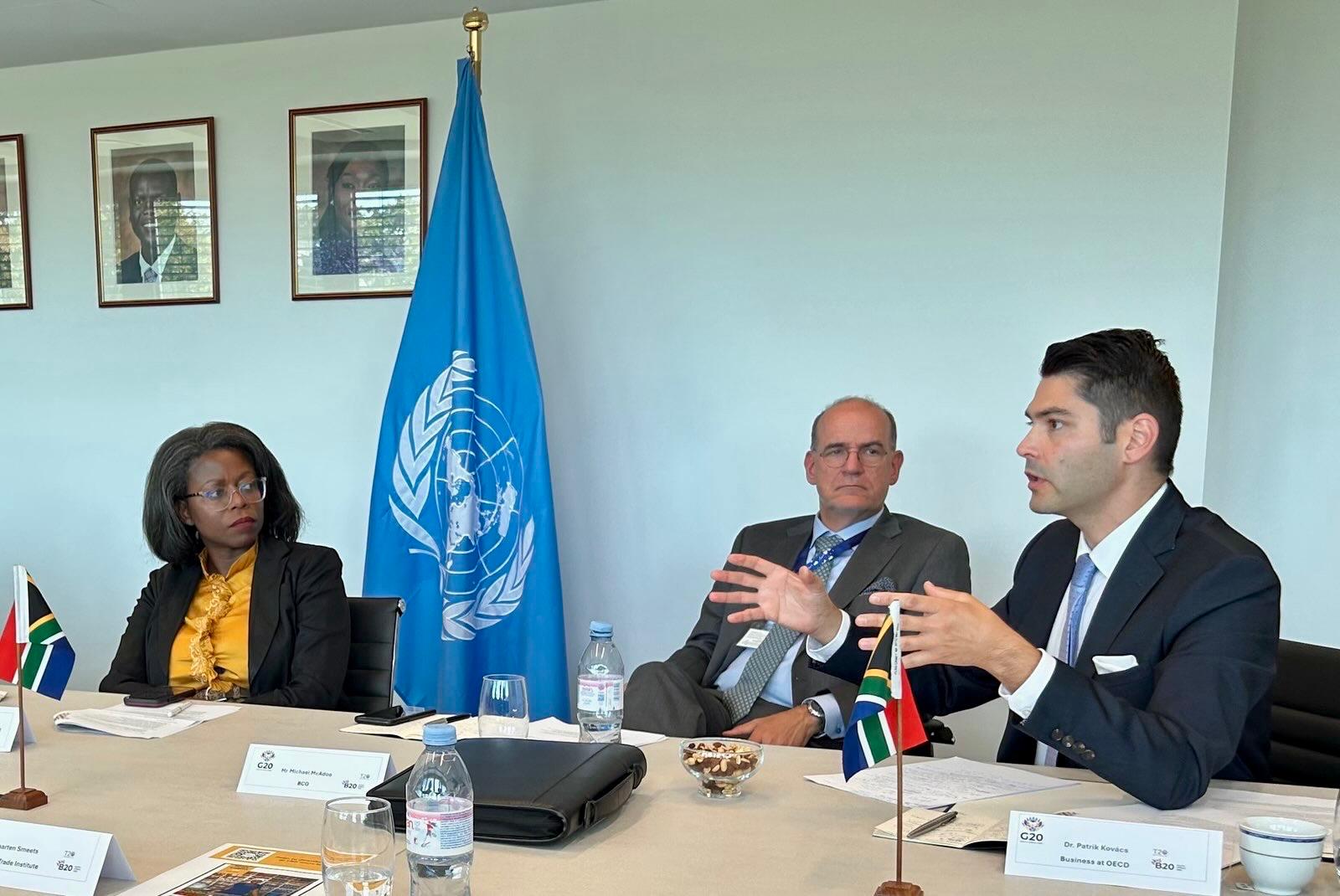 Our SMEs Chair Patrik Kovacs intervening at the B20 Roundtable at the WTO Public Forum.