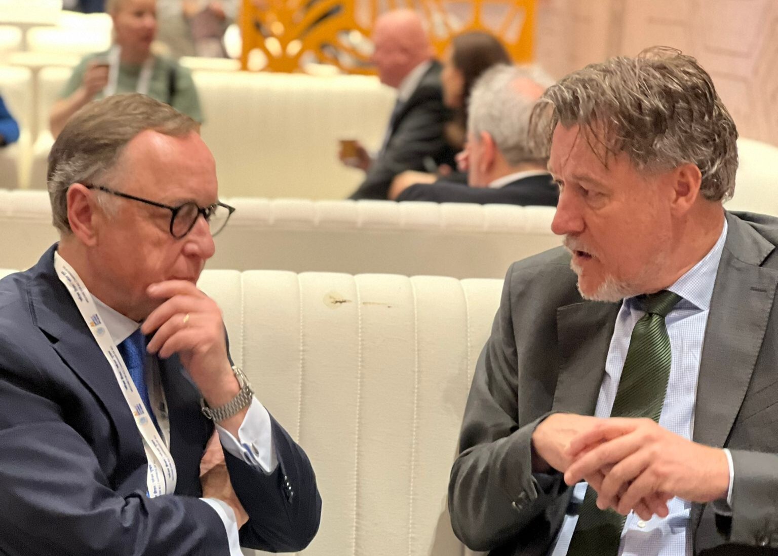 Left to right: the Netherlands' Ambassador-at-Large Harry Verweij with our Digital Policy Committee Co-Chair and Netcompany's Ulrik Knudsen in the margins of the AI Impact Summit.