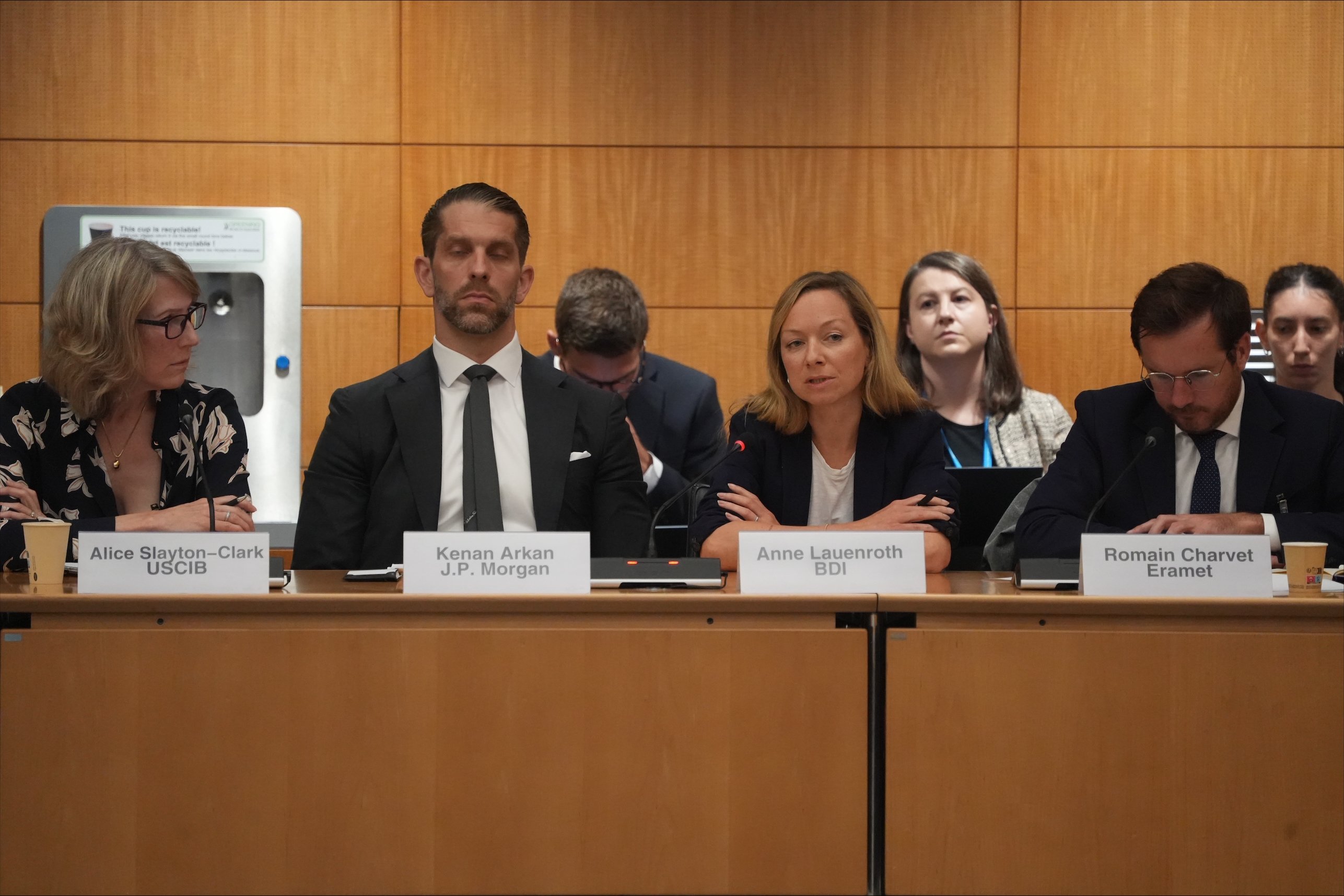 Left to right: Moderated by USCIB's Alice Slayton Clark, our first roundtable consisted of J.P. Morgan's Kenan Arkan, BDI's Anne Lauenroth, and Eramet's Romain Charvet.