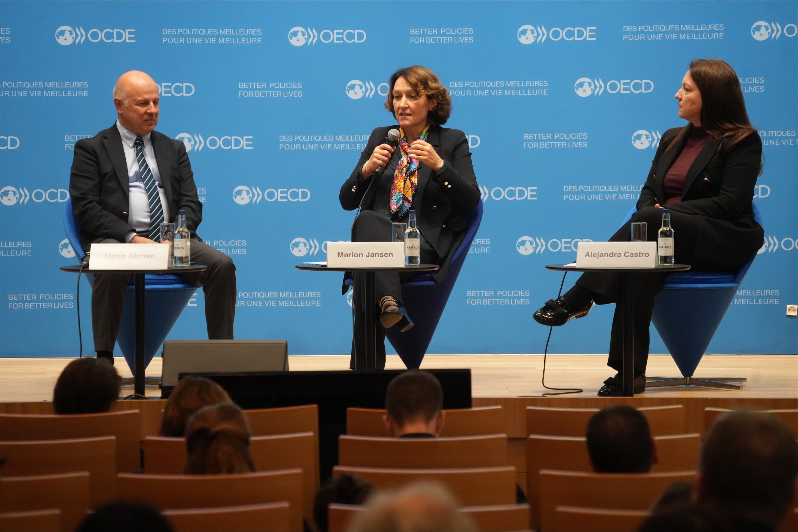 Left to right: Our Food and Agriculture Committee Chair Metin Akman with the OECD's Agriculture Director Marion Jansen and Bayer's Alejandra Castro at our side event to the OECD Global Forum on Agriculture.