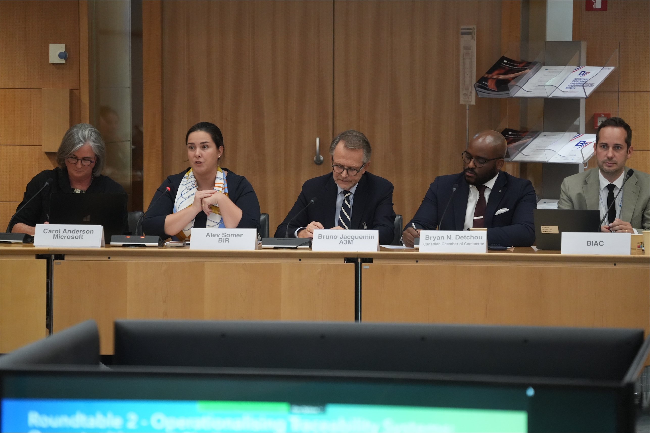 Left to right: our second roundtable consisted of Microsoft's Carol Anderson, BIR's Alev Somer, A3M's Brune Jacquemin, and moderated by the Canadian Chamber of Commerce's Bryan Detchou.